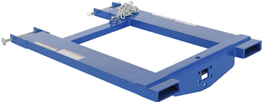 The Fork Truck Bases with Optional Tow Balls and Pintle Hooks have a simple design slides onto forks and secures into place with pin style tine locks and a safety restraint.