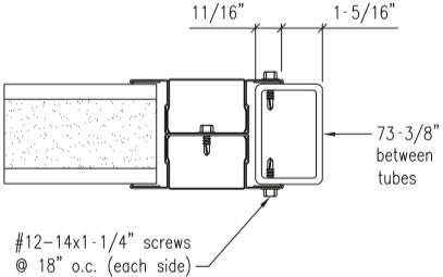 Install 84-7/8" vertical tubes or channels into each stud. (Detail X)