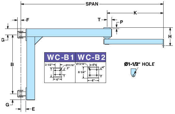 articulating jib cranes wall column mounted dimensions